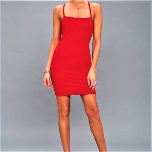 Lulus - Dance On The Roof Red Lace Bodycon Dress Size Large